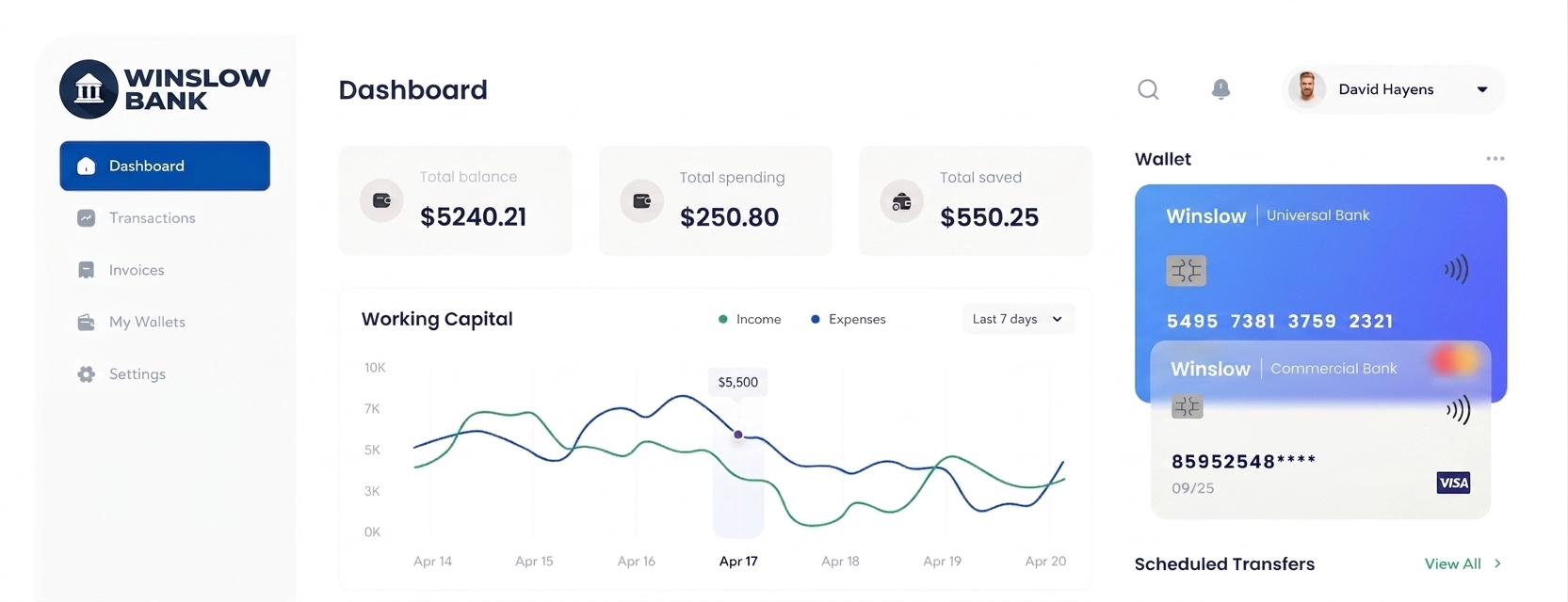 Winslow Bank online banking dashboard